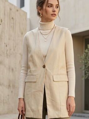 Ray BEAMS Japanese Brand Faux  Leather Single-Button Long Vest Gilet S/M